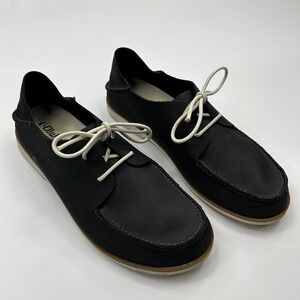 Olukai Holokai Shoe Mens US 8 Navy Leather Comfort Lace Up Nautical Boat Moc Toe